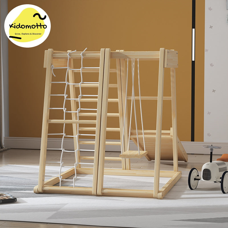 Indoor Multi FUNction Kids Wooden Climbing Frame with Slide and Swing