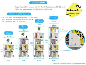 360 Degree Round 6 Tier 5 Compartment Rotating Display Shelf Bookcase Organiser - White