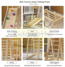 Load image into Gallery viewer, Indoor Multi-FUNction Kids Wooden Climbing Frame with Slide and Swing
